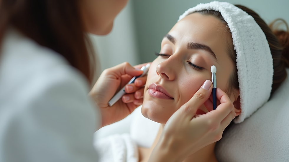 Close-up view of a skincare consultation with a beauty therapist