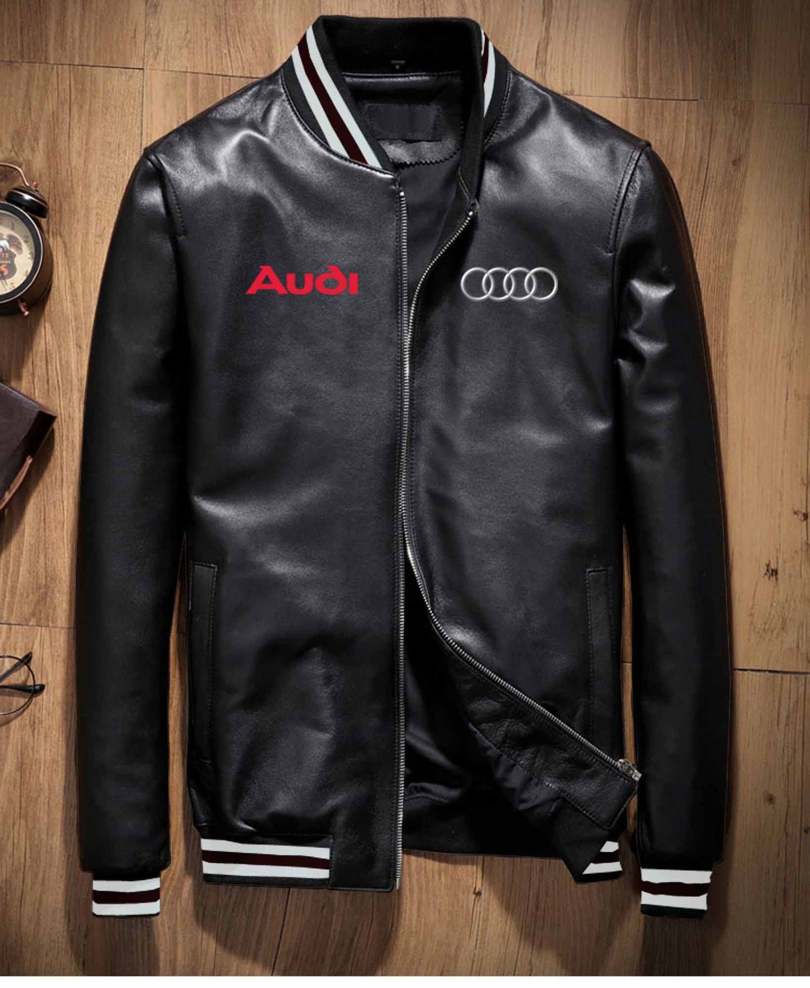 Men's Stylish Winter Jacket - 27 - Black with White Border and Audi Logo - FAS