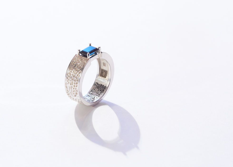 Josanne Mark bespoke dragonfly texture ring with fingerprint