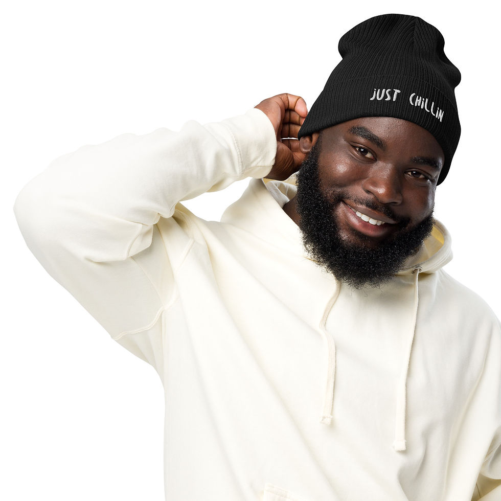 Thumbnail: Organic ribbed "Just Chillin" beanie