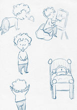 Sketches of a little boy in different postures and poses, for a story book.