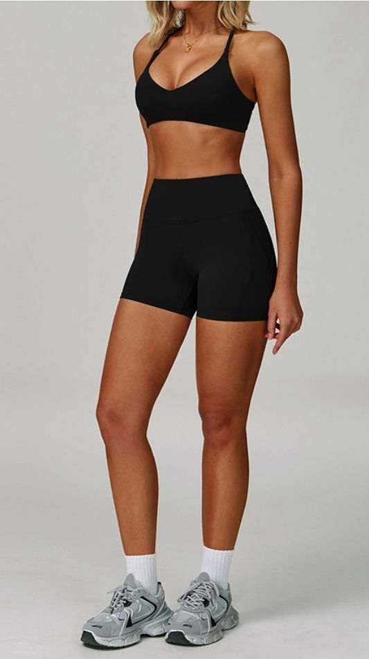 Thumbnail: Cross Back Sports Bra + High-Waisted Shorts 2-Piece Set