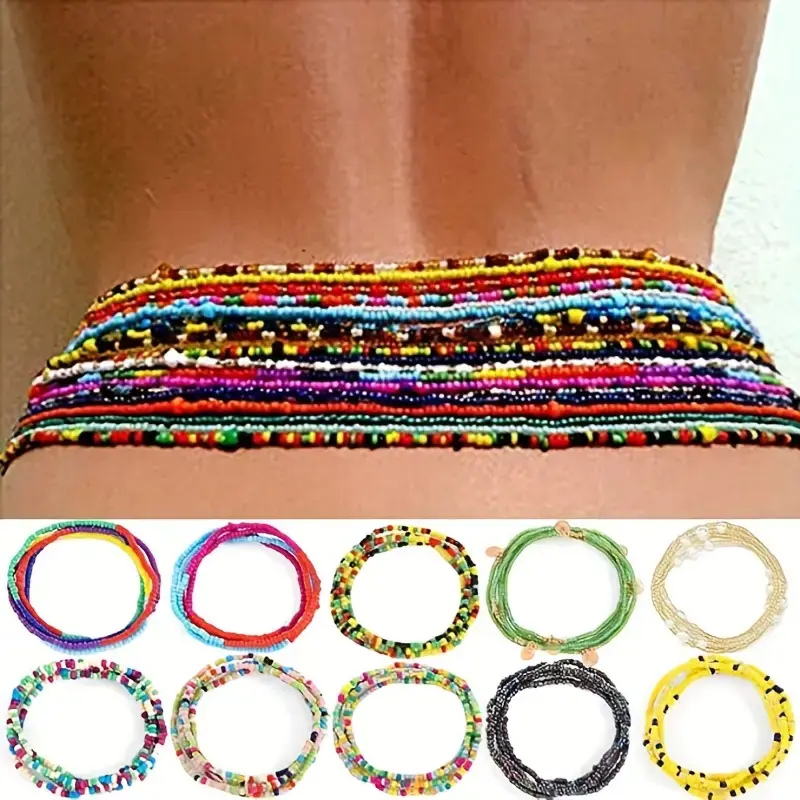 10pcs Waist Bead Chain African Belly Bead Chain For Woman Girl Colorful Elast