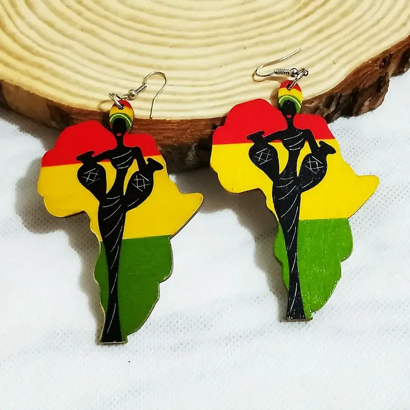 Exaggerated Geometric African Map Beauty Pattern Dangle Earrings Resin Jewelry C