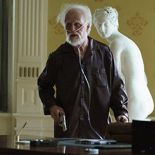Ben Foster in scarred old age prosthetic makeup by Jamie Kelman for MOTOR CITY as 'Old Reynolds'. Photo by Matt Infante