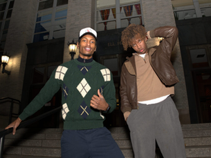 Two Black Yale Students Nathaneo Johnson and Sean Hargrow on stairs posing for a picture
