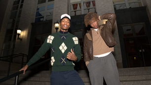 Two Black Yale Students Nathaneo Johnson and Sean Hargrow on stairs posing for a picture