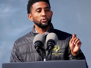 Mayor Brandon Scott addressing that city of Baltimore