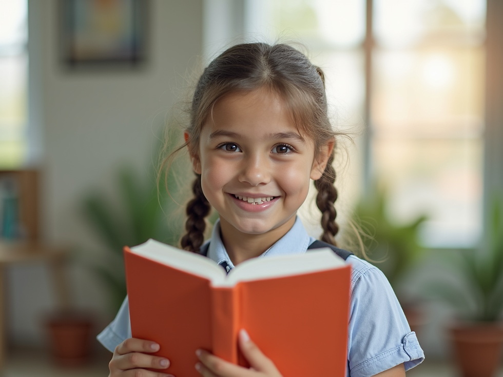Eye-level view of a colourful classroom with books and learning materials