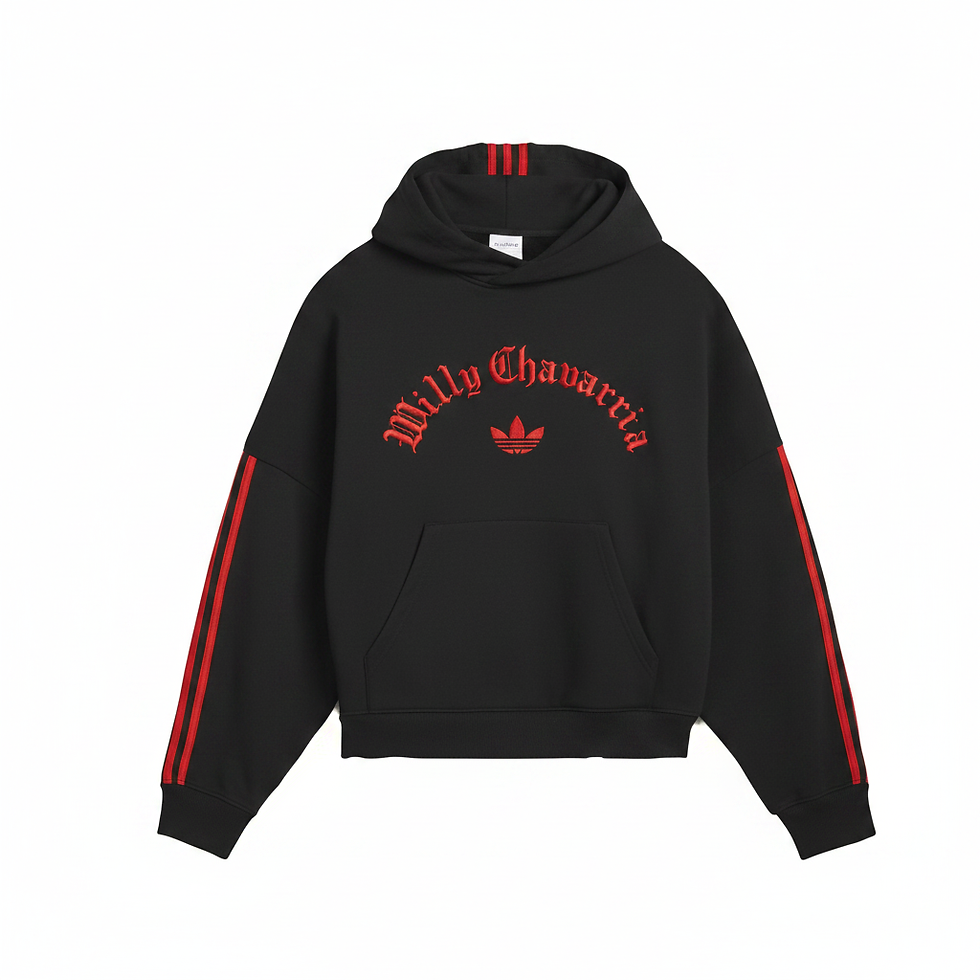 Adidas x Willy Chavarria Hoodie schwarz rot Lamine Yamal Outfit Detail