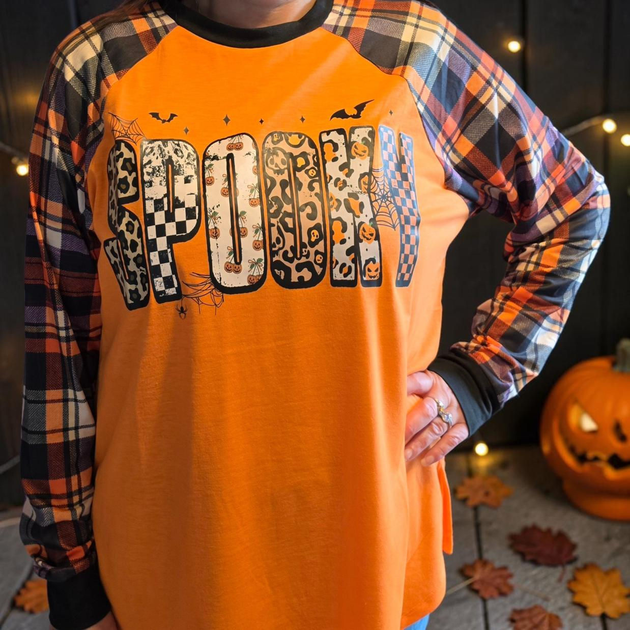 SPOOKY Plaid Long Sleeve Top