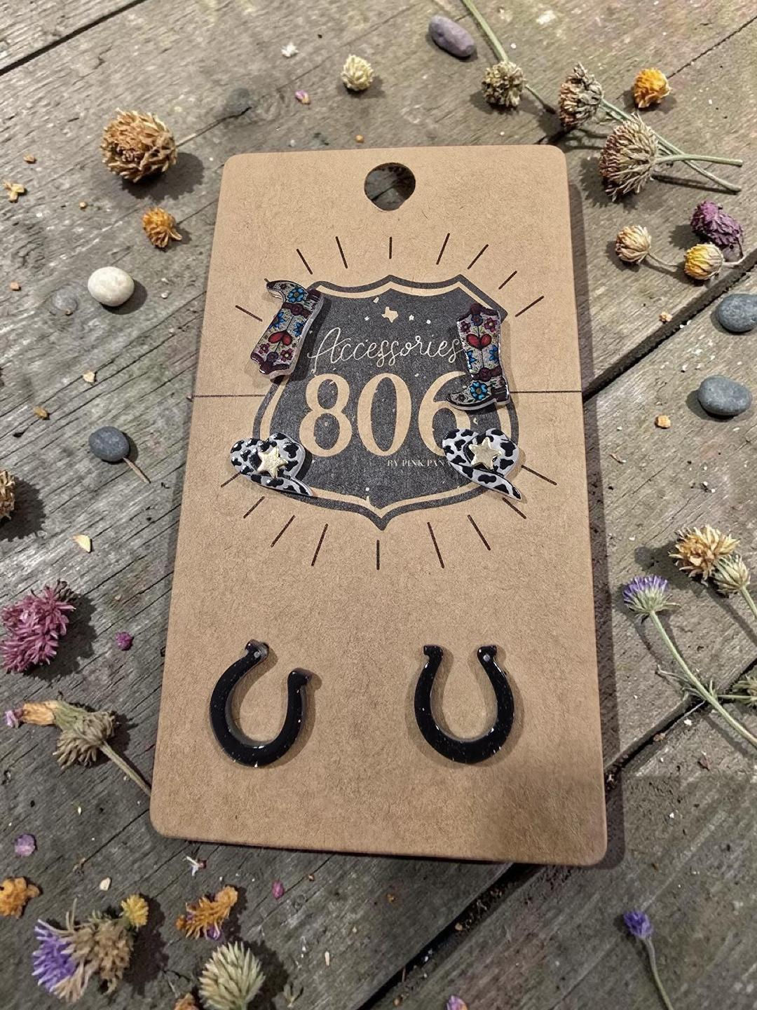 Western Horseshoe Theme Post Earrings Set