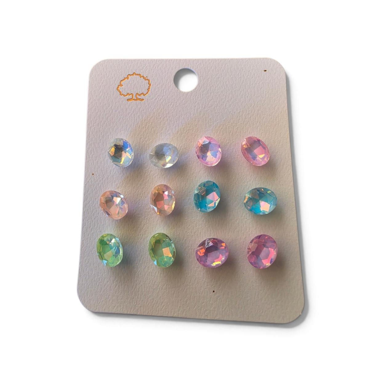 6 pc Set Iridescent Oval Earrings