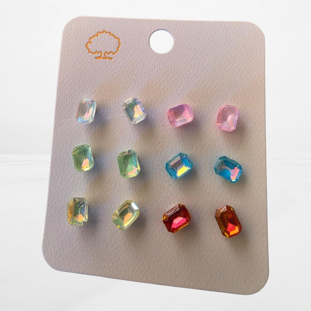6 pc Square Iridescent Earrings