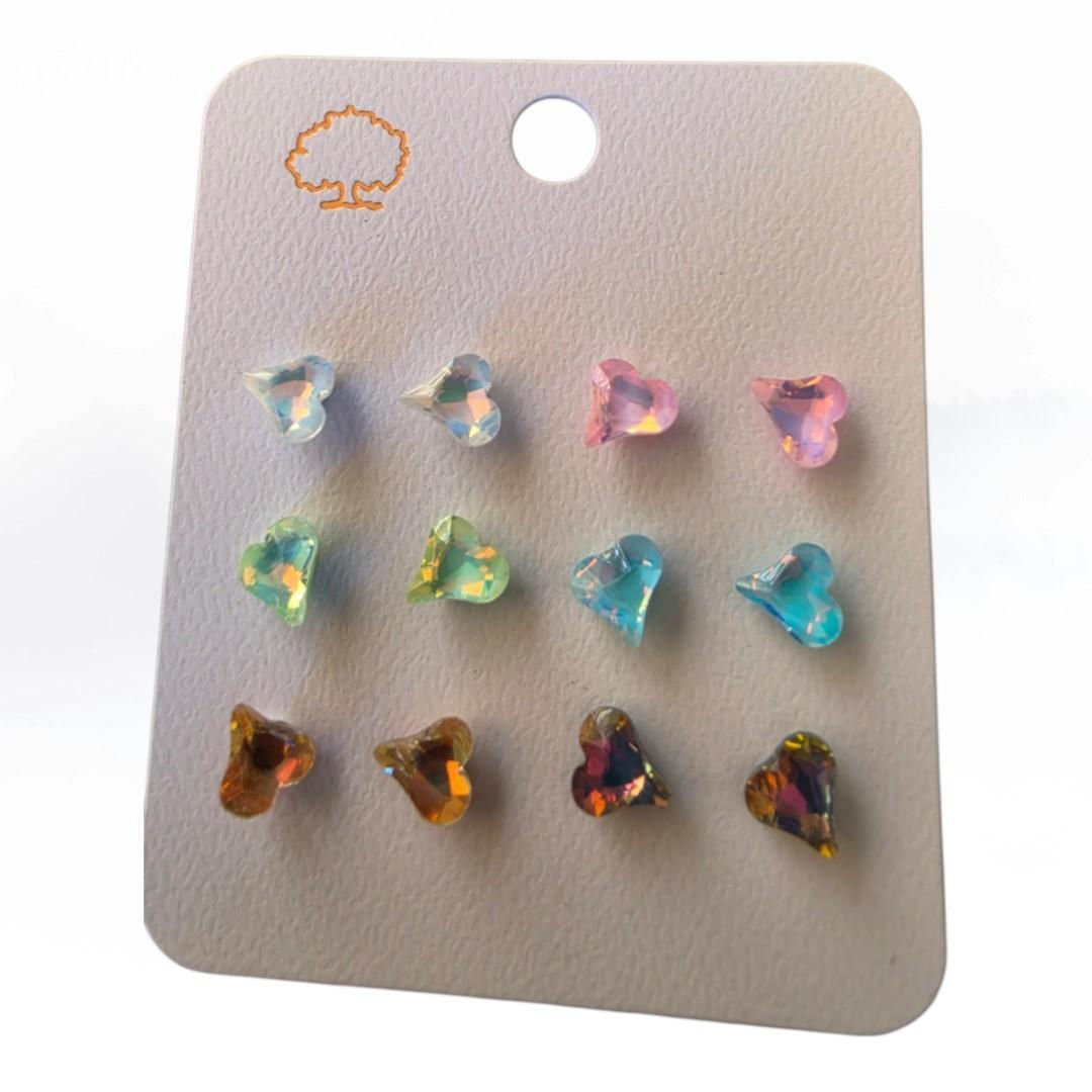 6 pc Heart Iridescent Earrings