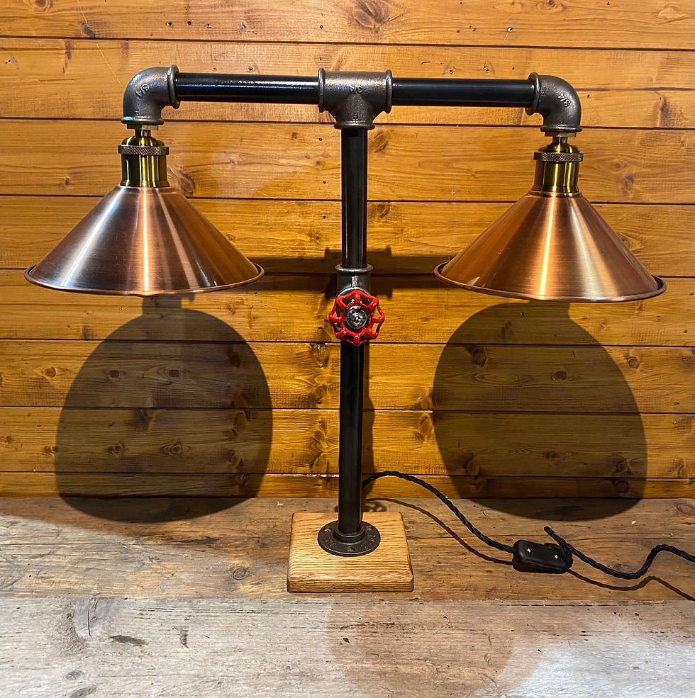 Thumbnail: Stylish Industrial Table Lamp, Upcycled Steampunk, Retro, Dual Edison LED Bulbs