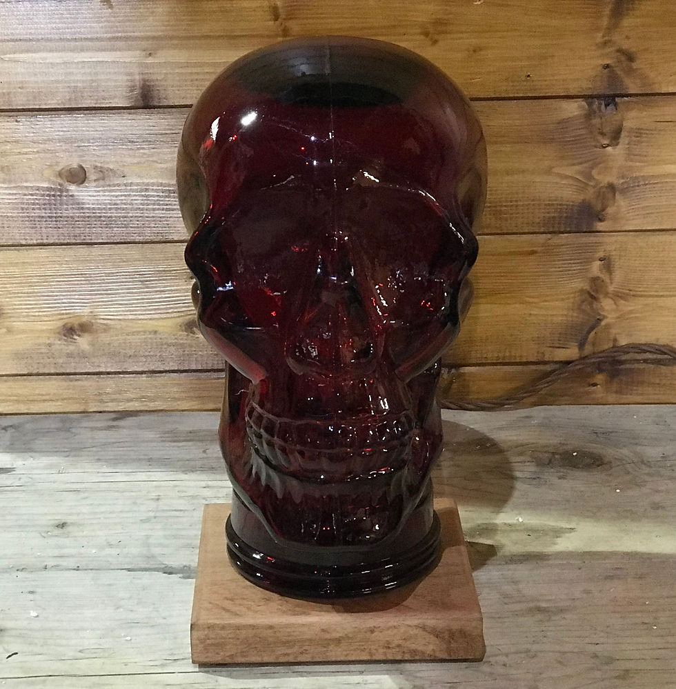 Thumbnail: Blood Red Skull Table / Desk Lamp, English Oak Base, Edison, Retro, Steampunk, H