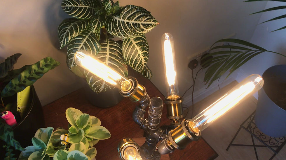 Thumbnail: Fantastic Industrial Quad Light Steampunk Desk / Table Lamp, Upcycled, Edison