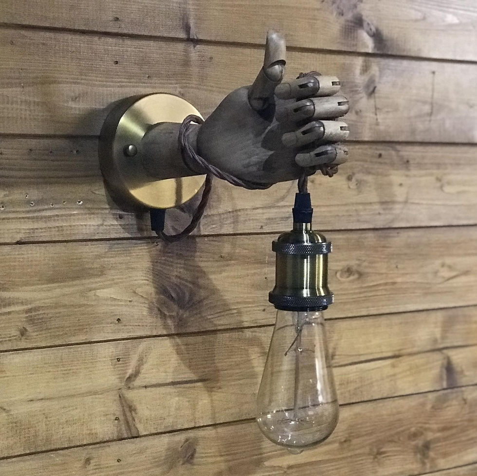 Thumbnail: Wooden Vintage Mannequin Hand Lamp, Wall Lamp, Sconce Edison, Retro, Steampunk