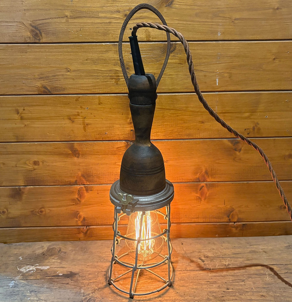 Thumbnail: Rare Early 20th Century Vintage Wooden Handled Inspection Lamp, Industrial