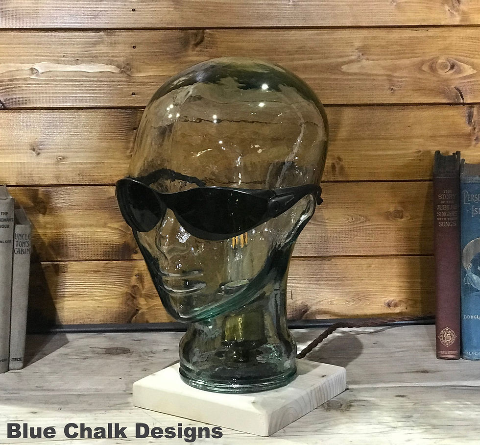 Thumbnail: Mannequin Head Glass Table / Desk Lamp, Choice of Wood Finish, Edison,Steampunk