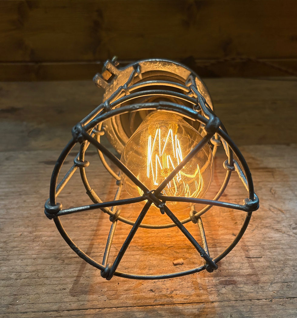 Thumbnail: Rare Early 20th Century Vintage Wooden Handled Inspection Lamp, Industrial