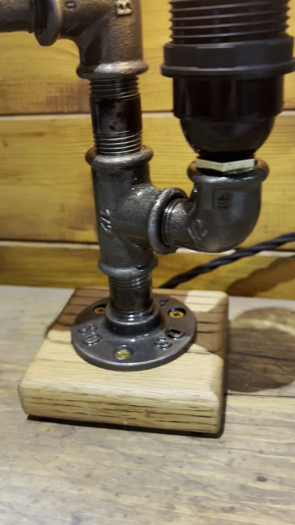 Thumbnail: Industrial Table Lamp, Steampunk, Retro, Dual Edison Bulbs Included, Antique Oak