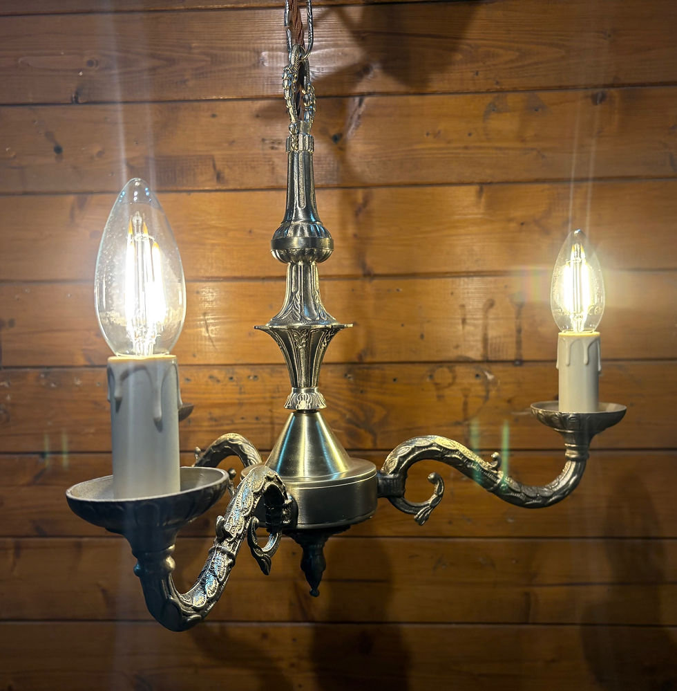 Thumbnail: Stunning 3 Arm Vintage Solid Brass Candle Chandelier, Ornate Bulbs Included