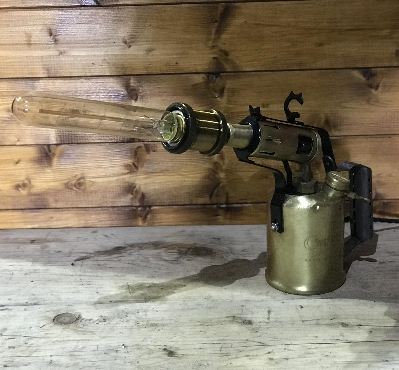 Industrial 1930's Optimus Vintage Blow Gun Table Lamp, Steampunk, Retro, Art