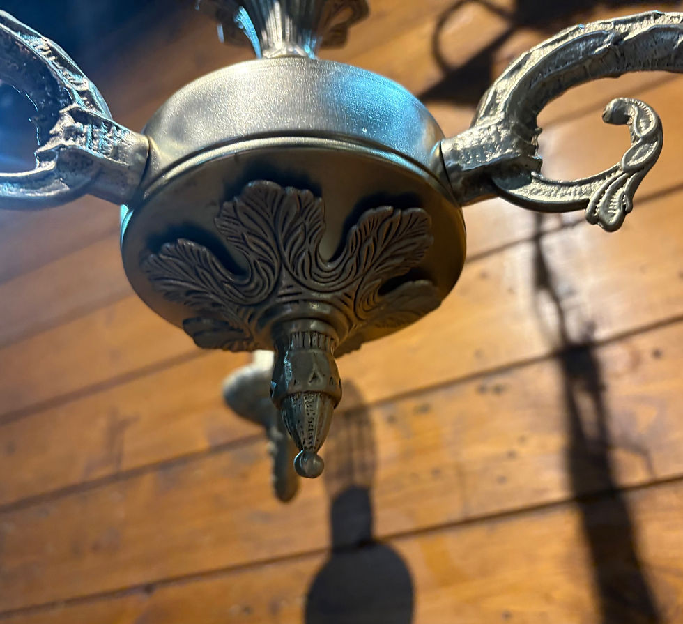 Thumbnail: Stunning 3 Arm Vintage Solid Brass Candle Chandelier, Ornate Bulbs Included