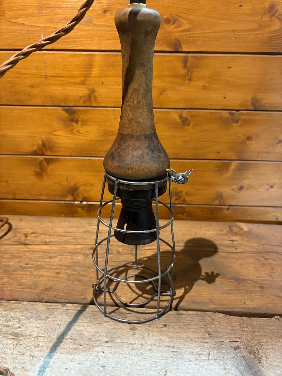Thumbnail: 1940's Vintage Wooden Handled Inspection Lamp, Industrial