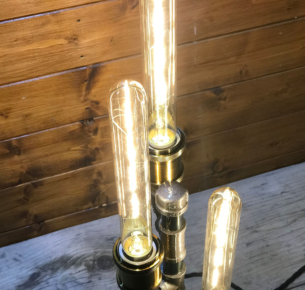 Thumbnail: Industrial Table Lamp, Upcycled Steampunk, Retro, Triple Edison Bulb, Oak Base,