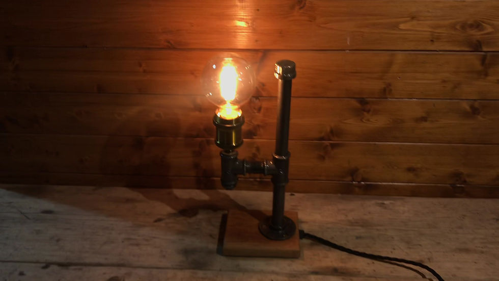 Thumbnail: Industrial Table Lamp, Upcycled Steampunk, Retro, Edison Globe Bulb, Oak Base