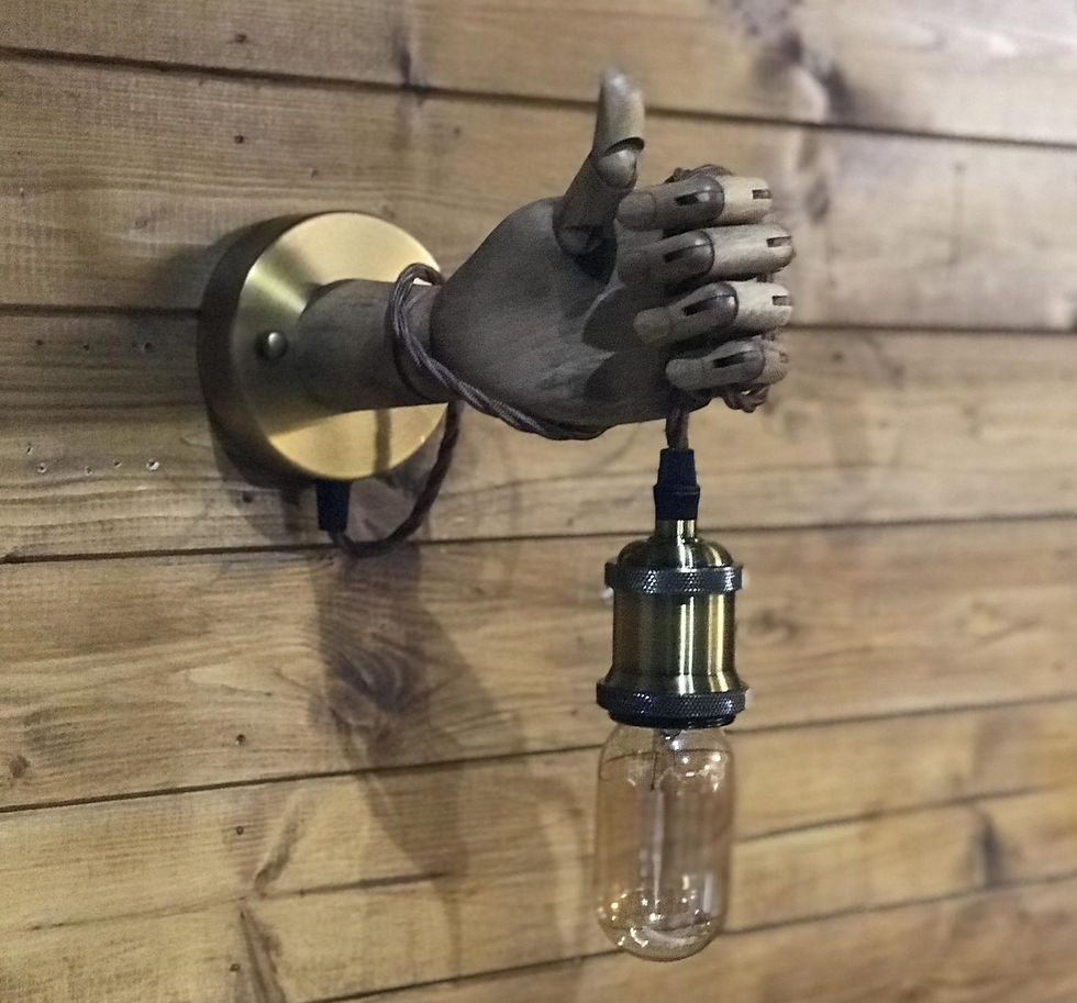 Thumbnail: Wooden Vintage Mannequin Hand Lamp, Wall Lamp, Sconce Edison, Retro, Steampunk
