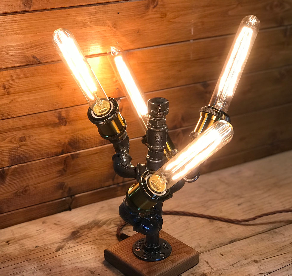 Thumbnail: Fantastic Industrial Quad Light Steampunk Desk / Table Lamp, Upcycled, Edison