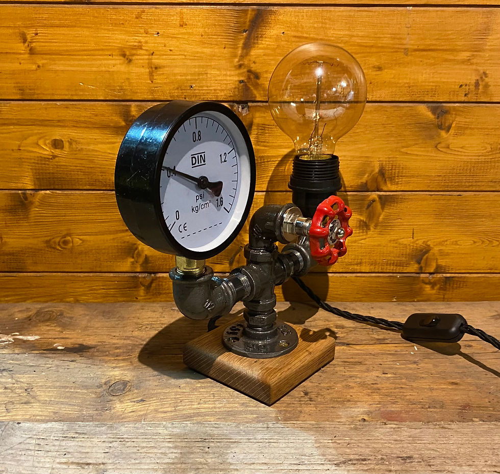 Thumbnail: Unique Table Lamp Handmade, Edison Bulb, Large Gauge, Steam Tap, Bedside Light