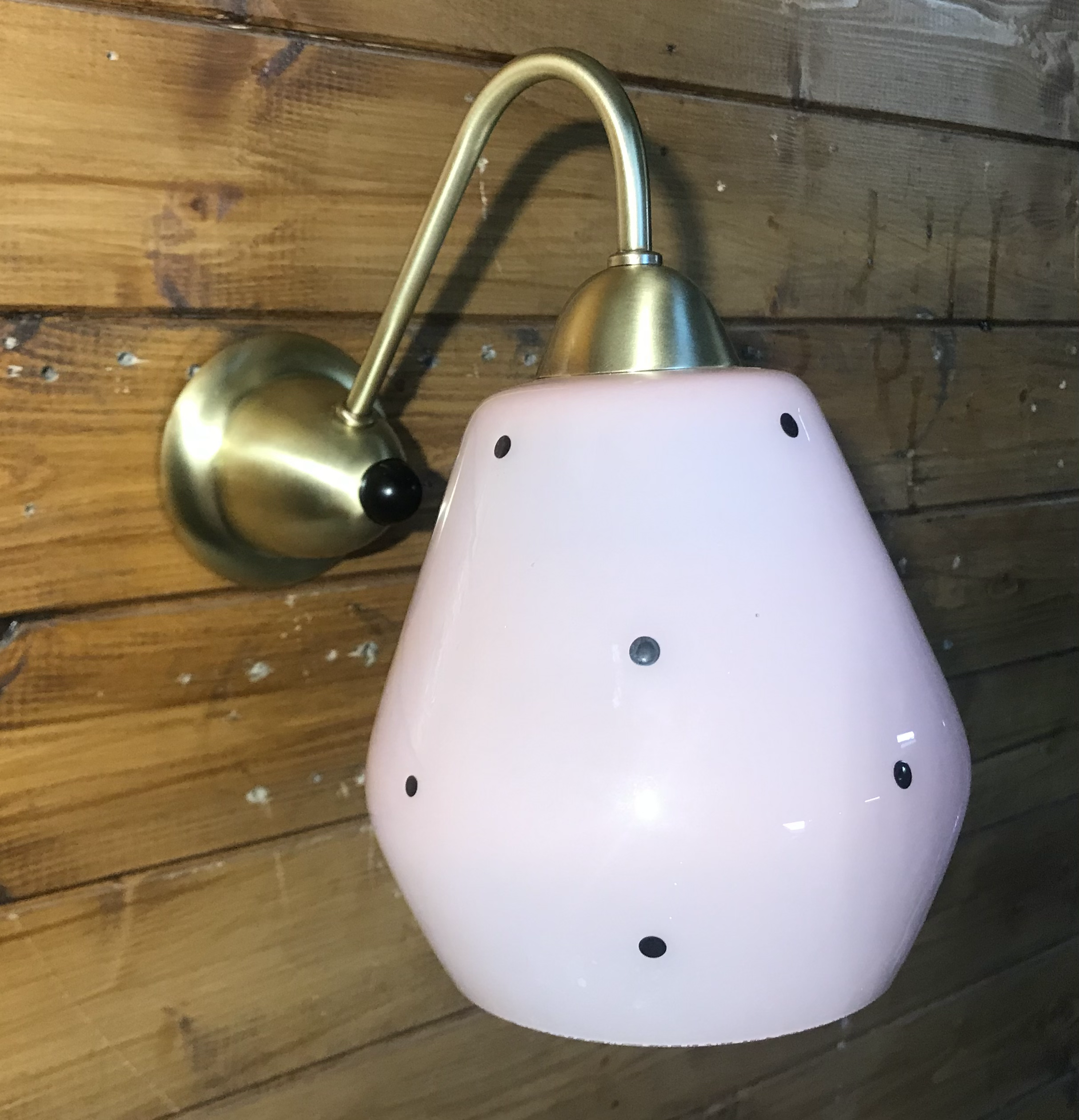 Lovely Mid Century Modern Wall Light Pink Polka Dot, Lamp Sconce Atomic Vintage