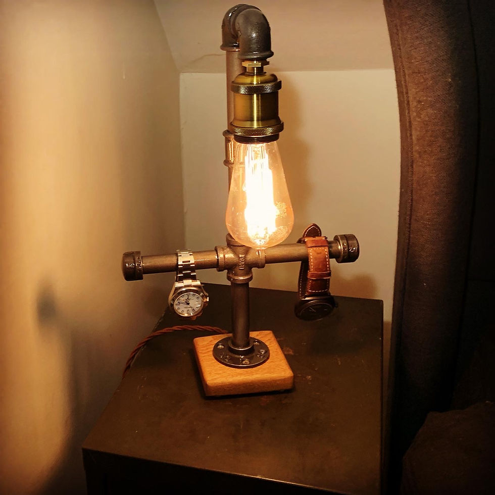 Thumbnail: Industrial Bedside Lamp, Steampunk, Retro, Edison  Bulb, Watch / Jewelry Stand