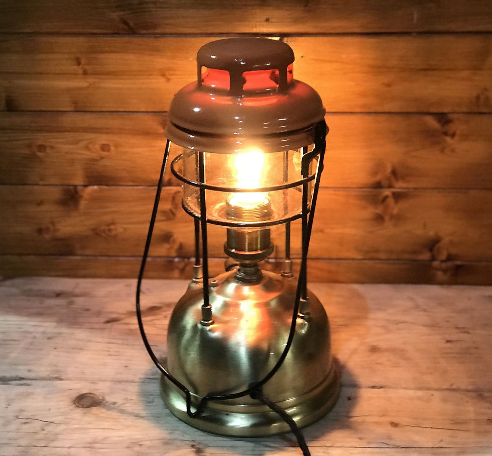 Thumbnail: Vintage 1950's Tilley Lamp, Orange Hood, Electric Conversion Table Lamp, Steampu