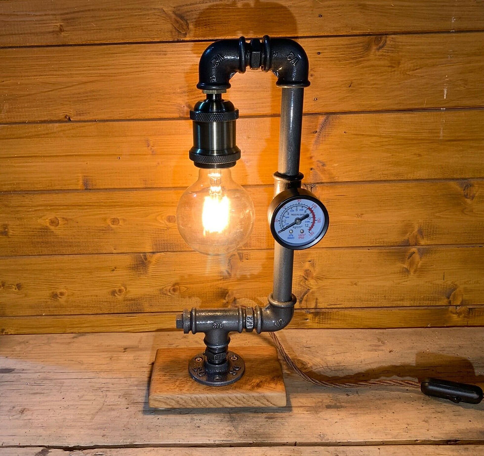 Thumbnail: Unique Table Lamp Handmade, Edison Bulb, Bedside Light Industrial Design, Decor