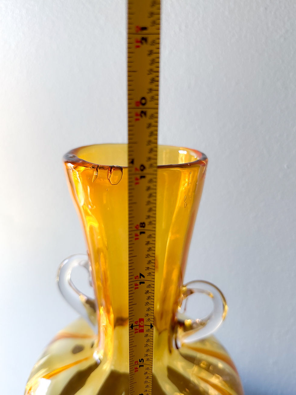 Thumbnail: Vintage Blenko Amber Art Glass Vase with Clear Handles