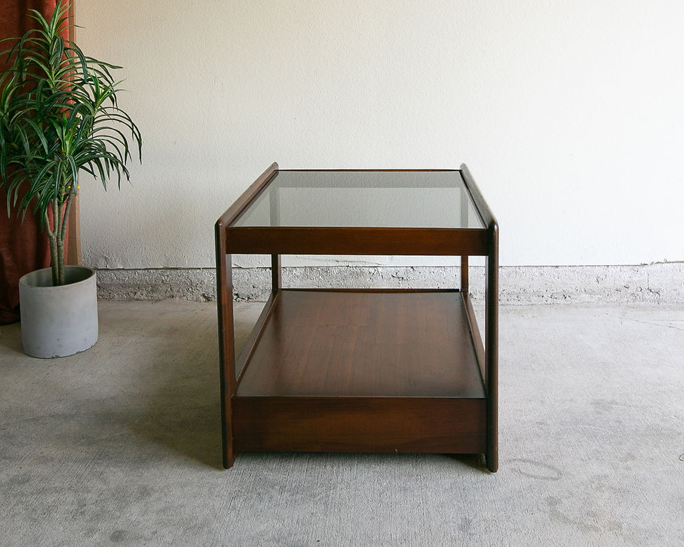 Thumbnail: MCM Smoked Glass & Walnut End Table with Drawer