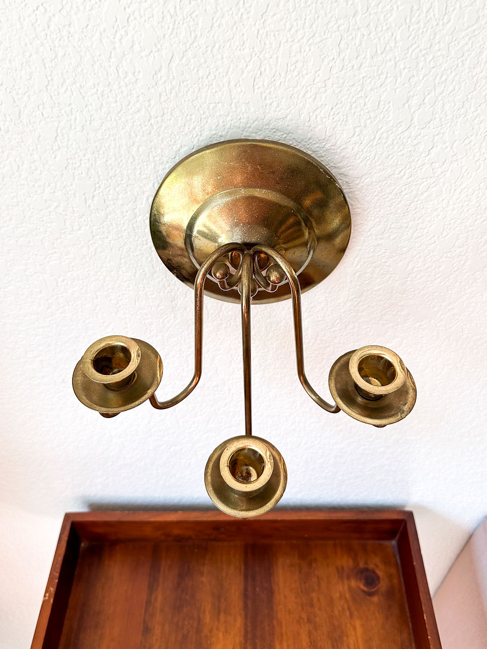 Thumbnail: Three-Arm Vintage Lacquered Brass Candlestick Holder
