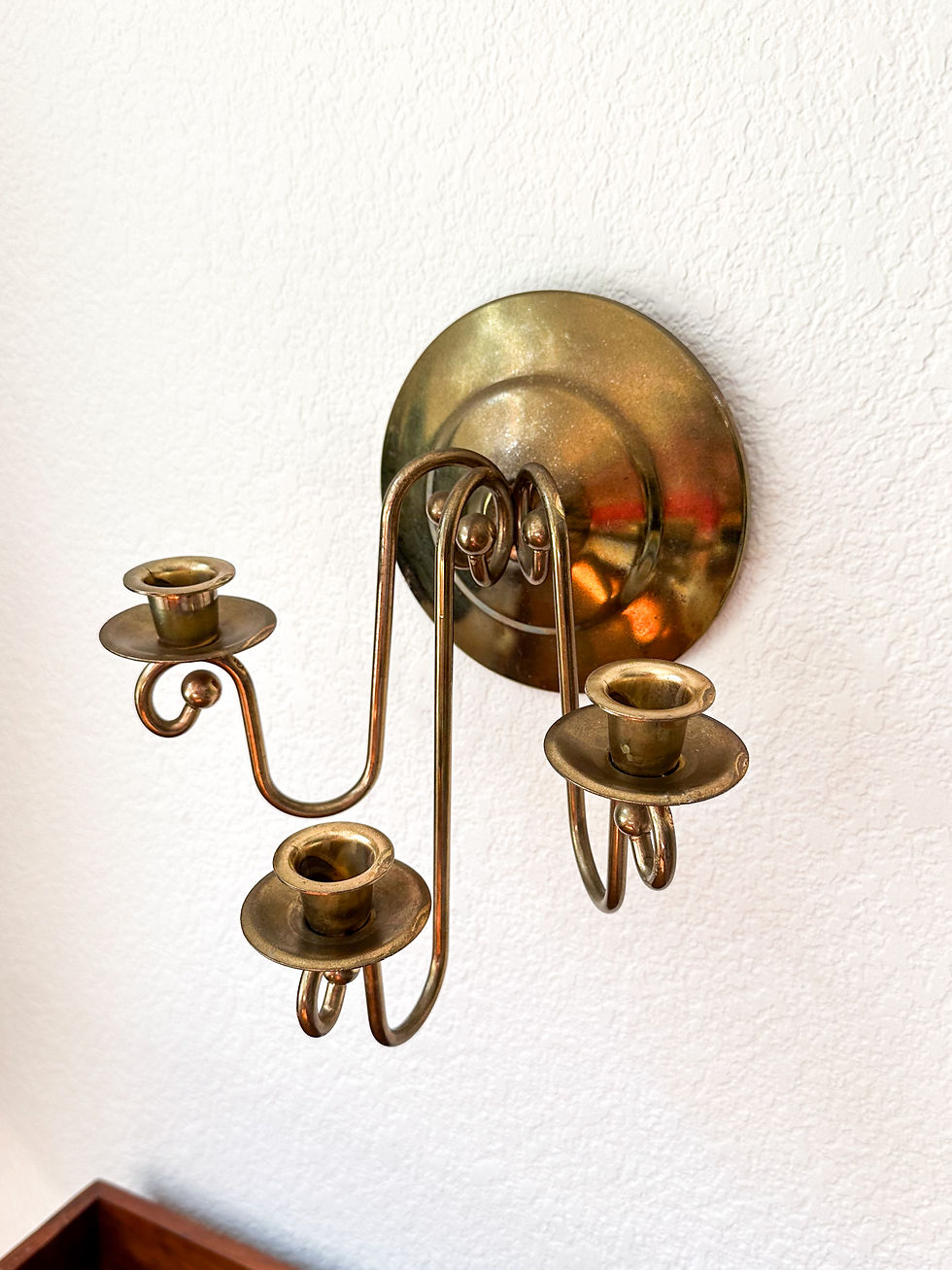 Thumbnail: Three-Arm Vintage Lacquered Brass Candlestick Holder