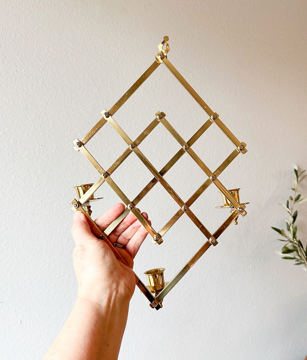 Thumbnail: Vintage Lattice Brass Candle Holder Wall Sconce