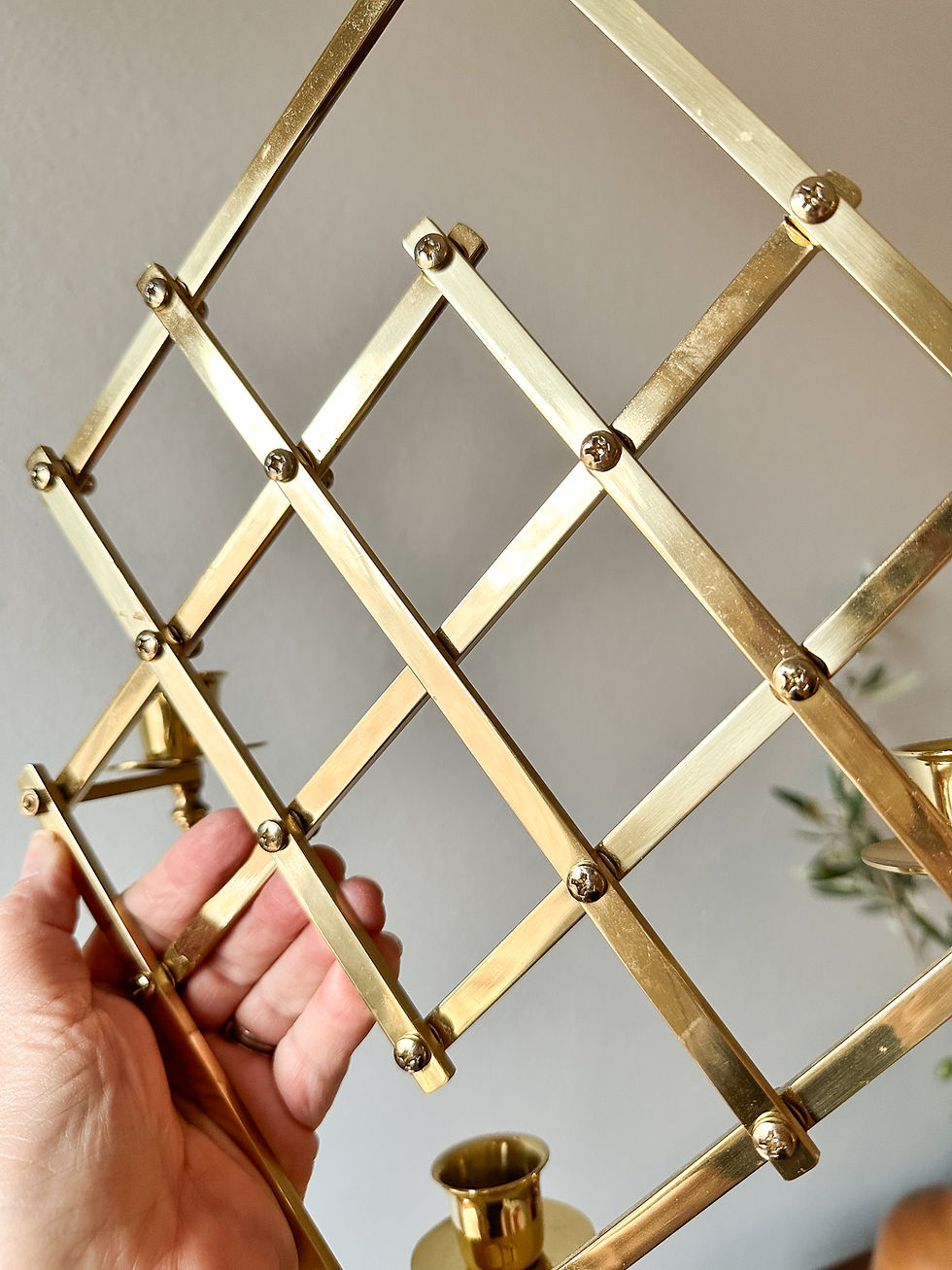 Thumbnail: Vintage Lattice Brass Candle Holder Wall Sconce
