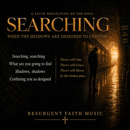 Searching faith reflection image showing a man standing beside a moving train in a dark station, symbolizing confusion, distraction, grace, and the search for God’s peace
