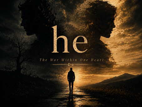 he faith reflection image showing a divided soul with one figure in shadow and one reaching toward light, symbolizing the war within the heart and surrender to God