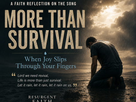 More Than Survival faith reflection image showing a man kneeling in the rain, symbolizing weakness, revival, and God’s grace