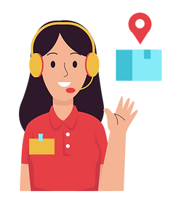 A graphic of customer service lady waving her hand and wearing a headphone